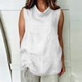 thumbnail image 6 of VBVC Women's Cotton Linen Side Ruched Tank Top , Ladies' Sleeveless Cowl Neck Tunic Blouse , Summer Casual Elegant Vacation Shirt For Women,White,S-2XL, 6 of 9