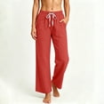 thumbnail image 2 of Women's Soft Fabric Wide Leg Pants, Elastic Waist Drawstring Casual Trousers with Pockets, Body Shaping Pull On Summer Pants, for Beach Daily Vacation, Polyester Casual | TruHer,Red L, 2 of 7