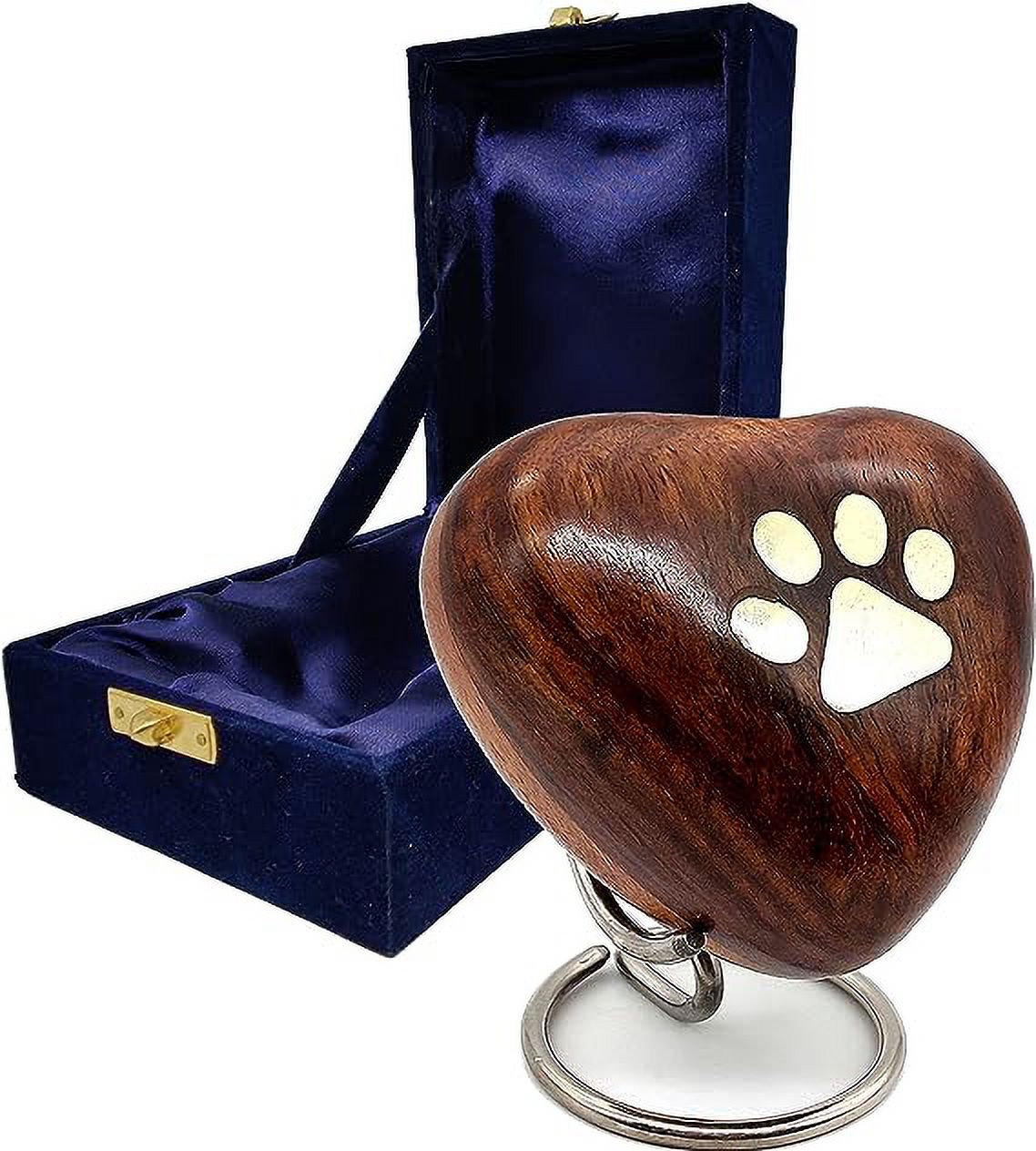 Wooden Heart Keepsake Urn - Mini Ash Urn Small Handcrafted Cremation Urn for Ashes - Tribute to Your Loved One - Perfect for Pets with Free Premium Velvet Box & Display Stand (Wooden Urn)