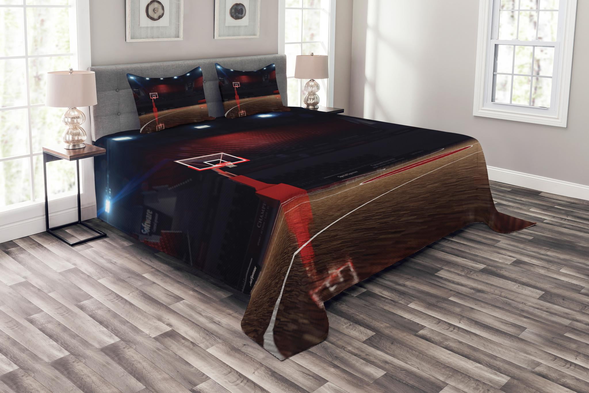 Basketball Bedspread Set King Size, Picture of Empty Basketball Court