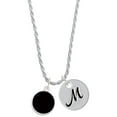 thumbnail image 1 of Delight Jewelry Silvertone Small Black Enamel Disc Silvertone Script Initial Disc - M - Charm Necklace, 20"+3", 1 of 4