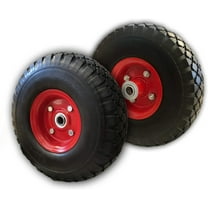 Flat-Free Tires 10" Durable Wagon Dolly Cart Wheels (Black Red) 2pc Set