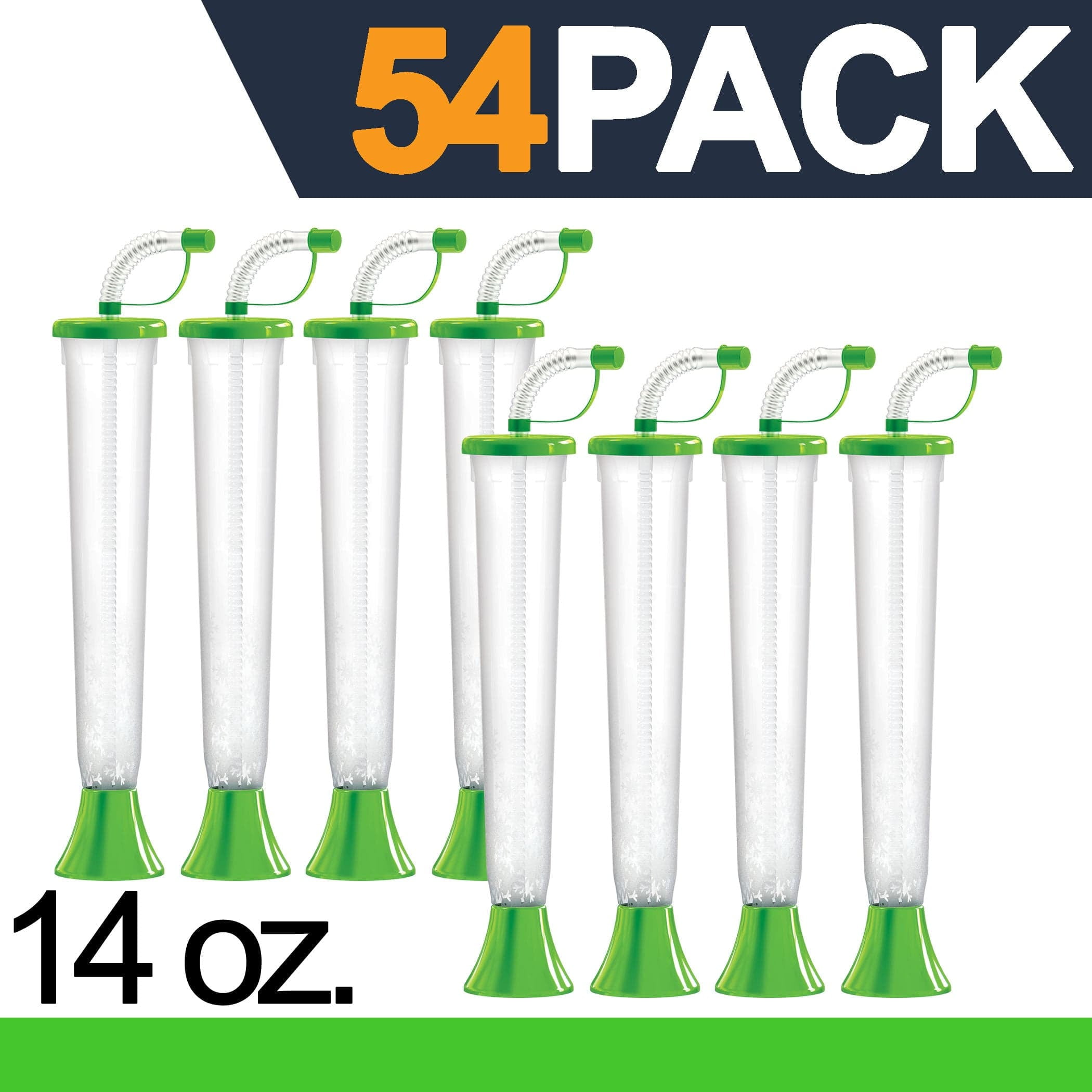 (54 or 108 Cups) Yard Cups with LIME Lids and Straws 14oz for