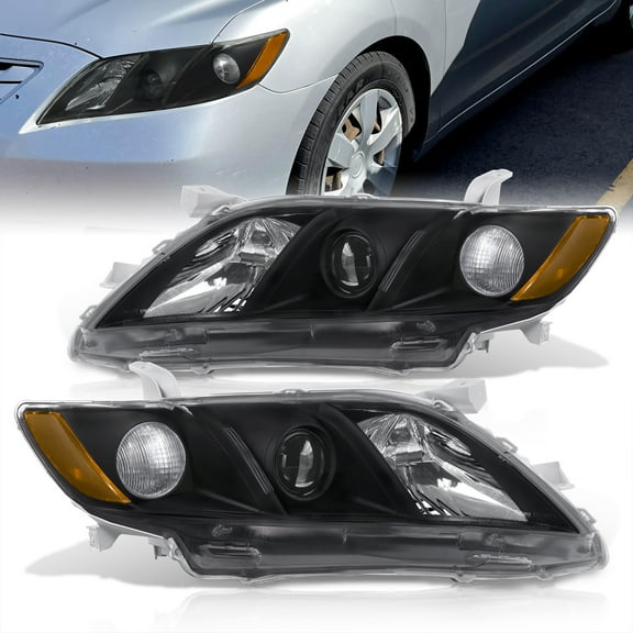 AJP Distributors Black Housing Clear Lens Amber Reflector Factory Style Projector Headlights Driving Signal Bumper Lamps Assembly Pair Compatible/Replacement For Toyota Camry 2007 2008 2009 07 08 09