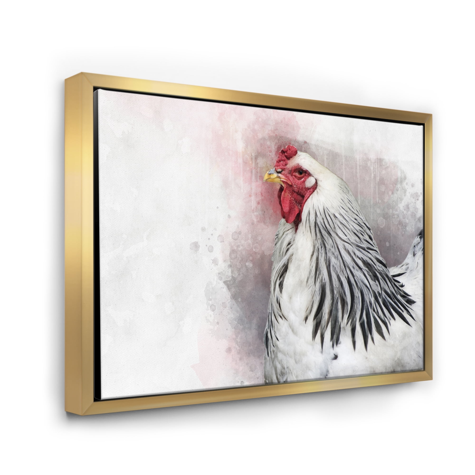 Designart 'Close Up Of White Columbia Brahma Rooster Bird' Traditional Framed Canvas Wall Art Print