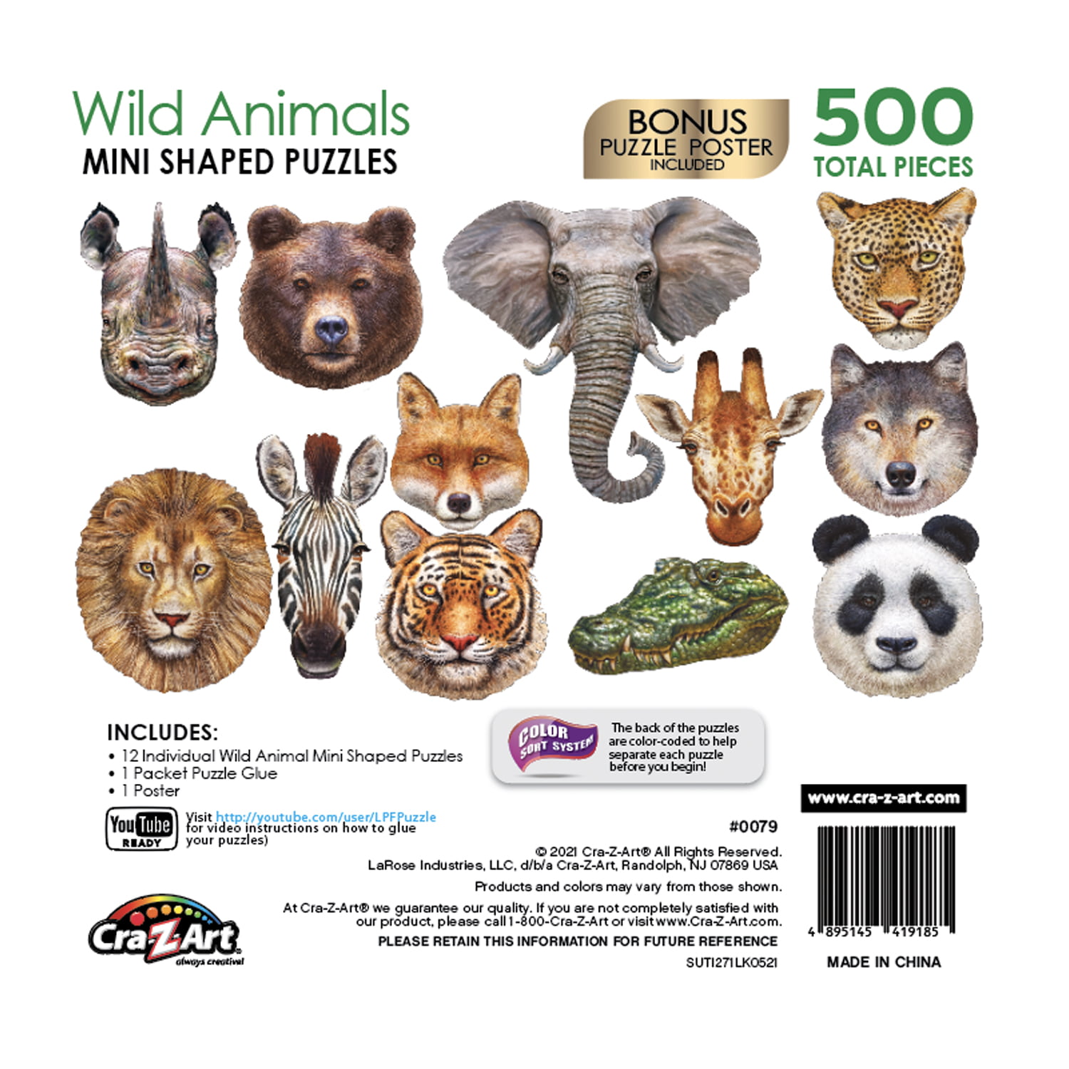 Cra-Z-Art Multi-Shaped 500 Piece Jigsaw Puzzle - Wild Animals 
