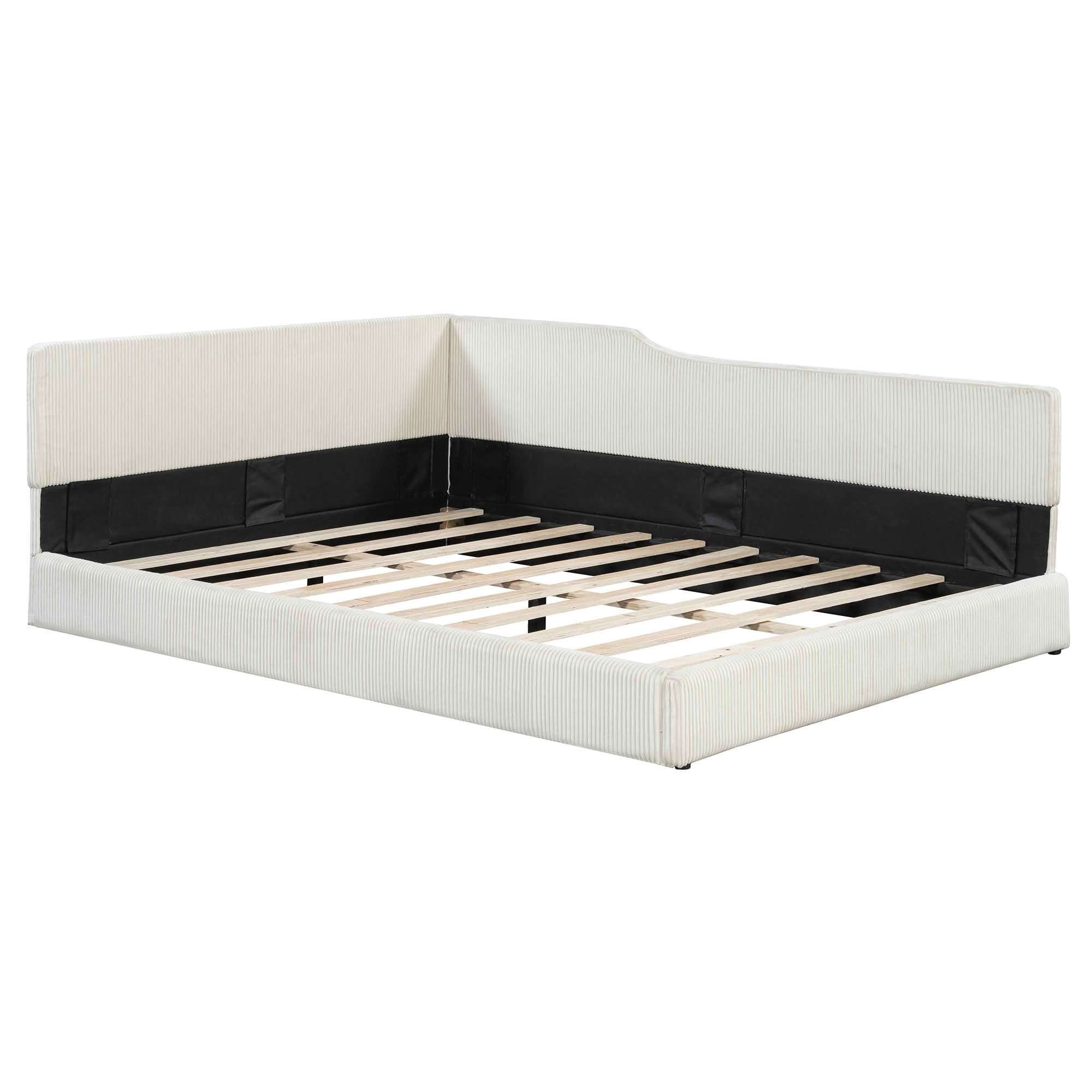 MAYEERTY L-Shaped Corduroy Upholstered Daybed with Sturdy Frame, Spacious Versatile Design