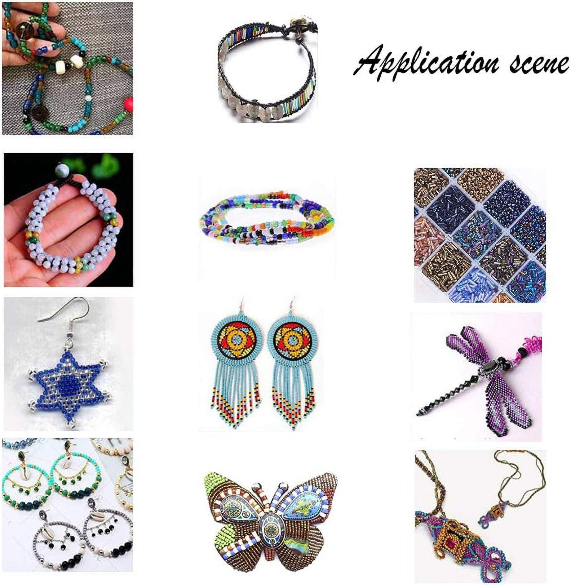 DIY Making Glass Seed Beads Cords Crystal Thread Brass Lobster Claw Clasps and Jump Rings Platinum 140x108x30mm