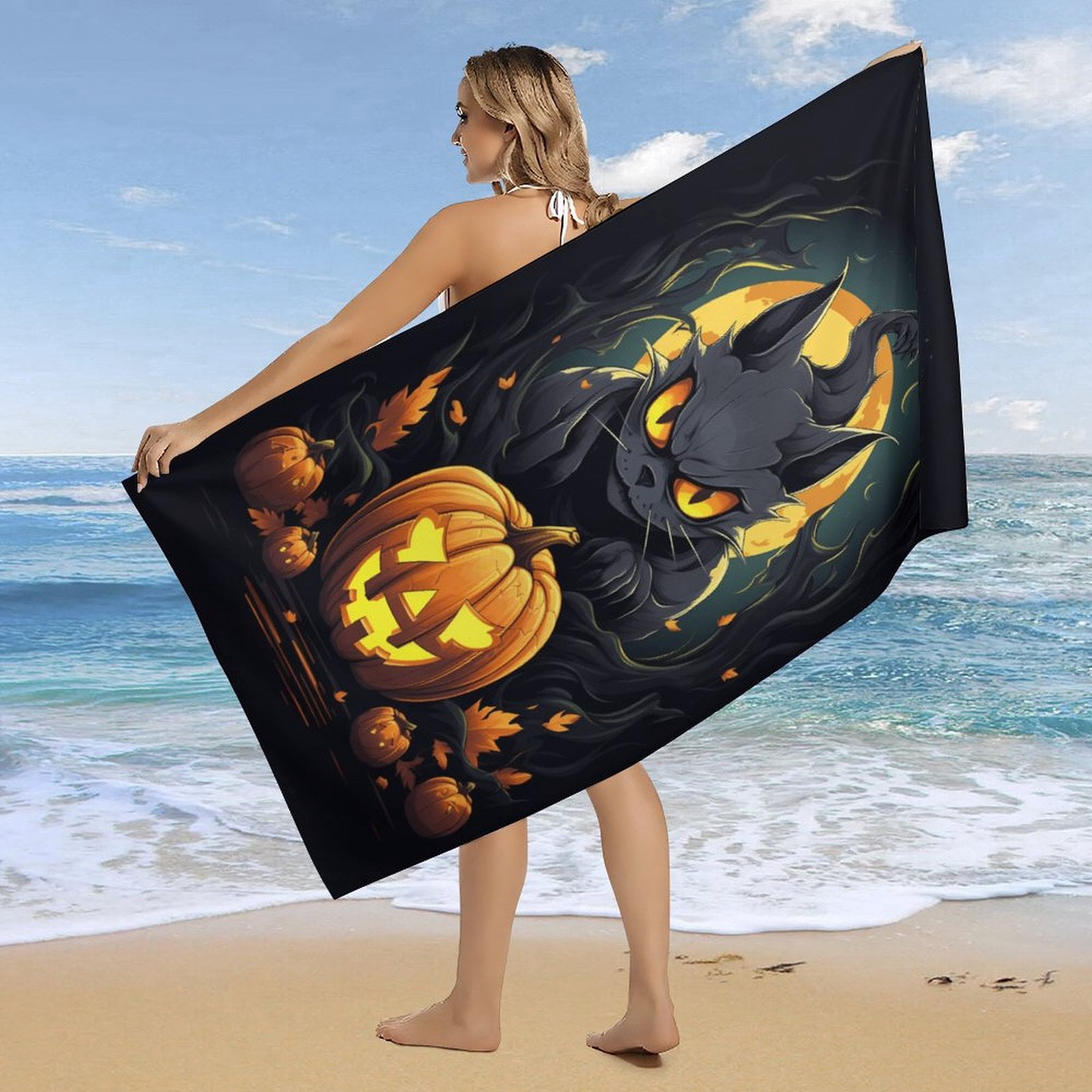 Halloween Scary Night Full Moon Beach Towel – with A Unique Design, Extra Large,XL (32”x 63”) for Kids & Adults