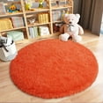 thumbnail image 4 of Jakolive 6'x6' Orange Fluffy Round Rug, Plush Shaggy Princess Castle Motif, Cute Kids' Carpet, for Girls'Bedroom & Living Room, 4 of 8