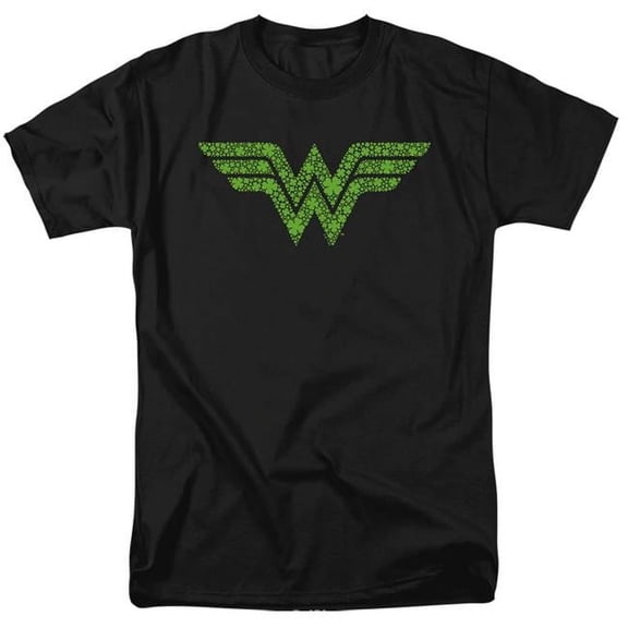 Trevco Sportswear JLA10094SPD-AT-6 Wonder Woman St. Patricks Day Shamrock Logo Adult Regular Fit Short Sleeve T-Shirt, Black - 3X