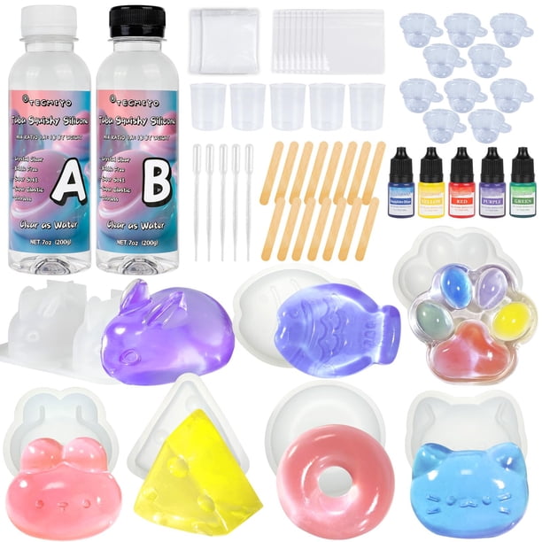 Kit Squishy TECMIYO Taba DIY Transparente con 7 Moldes y 400 ml de Silicona