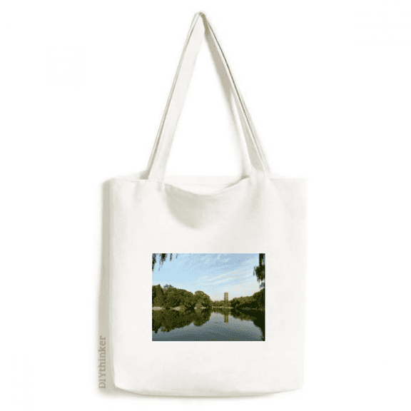 Lake Willw Tree Tower Art Deco Fashion Tote Canvas Bag Shopping Satchel Casual Handbag