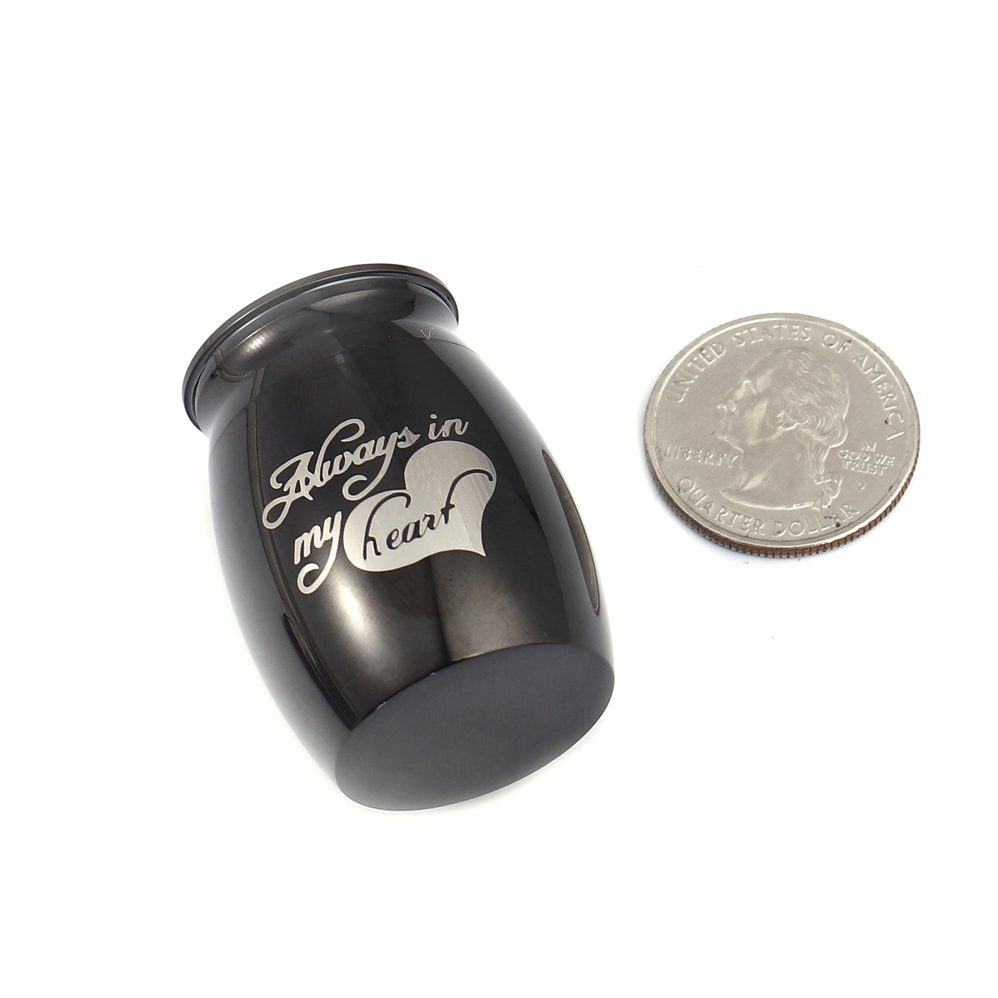 Always in my Heart Cremation Mini Urn, Small Memorial Urn Keepsake for Ashes, Memorial Urn for Pets, Mini Urn for Cremated Ashes, Memorial Keepsake Ashes Urn [Always in my Heart, Black, No Engraving]