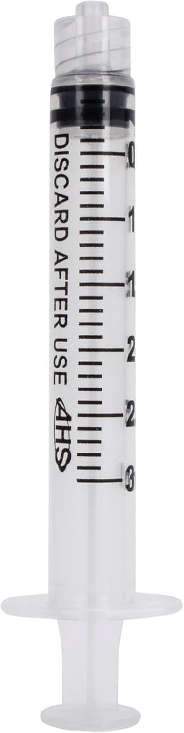 3mL Luer Lock Syringe (100 Pack), Sterile, Individually Wrapped, Syringes for Liquid, Scientific Labs, Feeding Syringes for Pets, Measurement, Medicine, Dispensing, & Oral, Clear