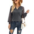thumbnail image 2 of hirigin Women T-shirt, See-through Long Sleeve V Neck Lace Patchwork Ladies Tops for Casual Daily, 2 of 7