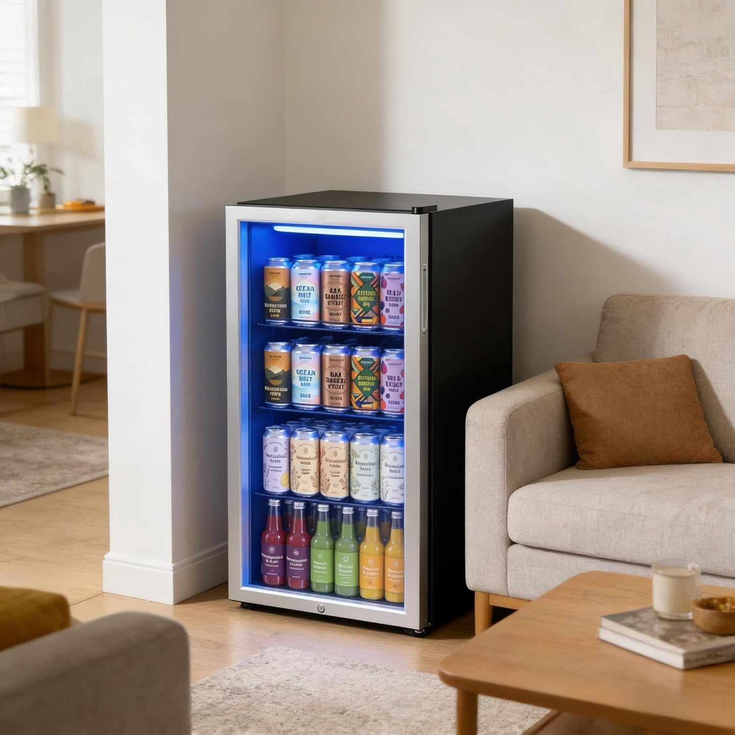 Ktaxon 130 Can Beverage Refrigerator, 3.2 Cu. Ft. Drink Cooler with Double Layer Glass Door, Adjustable Shelf & Lock, 32-50°F for Home Office Bar