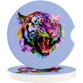 thumbnail image 1 of FMSHPON Pop Art Style Colorful Tiger Set of 6 Car Coaster for Drinks, Absorbent Ceramic Stone Coasters Cup Mat with Cork Base for Home Kitchen Room Coffee Table Bar Decor, 1 of 5