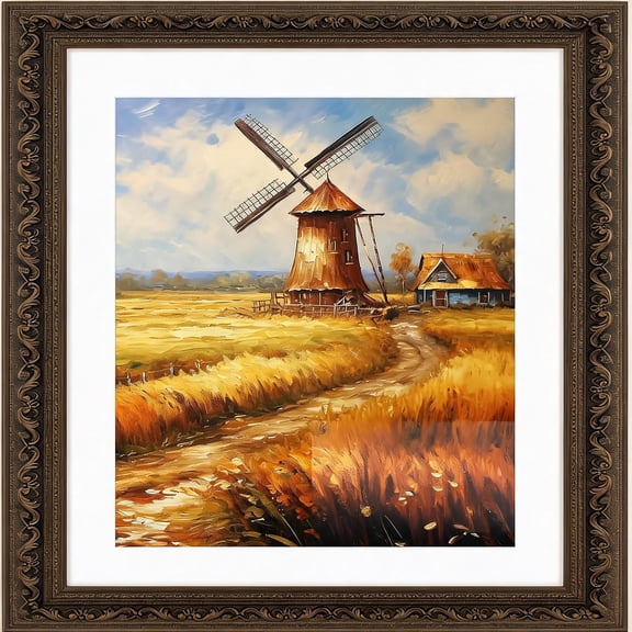 18x24 Picture Frame with White Mat and Ornate Vintage Dark Brown Finish