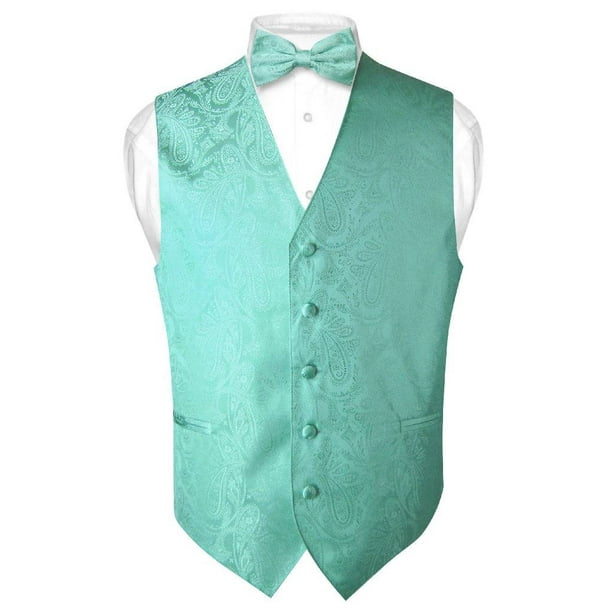 Men's Paisley Design Dress Vest & Bow Tie AQUA GREEN Color BOWTie Set ...