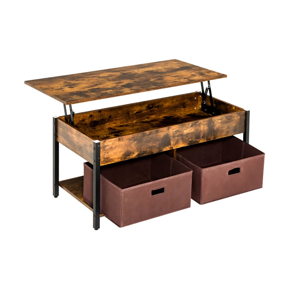 Finihen Rectangular Coffee Table, Lift Top Coffee Table, Central Table with Drawers and Hidden Compartment, for Living Room, Reception Room, Rustic Brown Finihen Rectangular Coffee Table, Lift Top Coffee Table, Central Table with Drawers and Hidden Compartment, for Living Room, Reception Room, Rustic Brown
