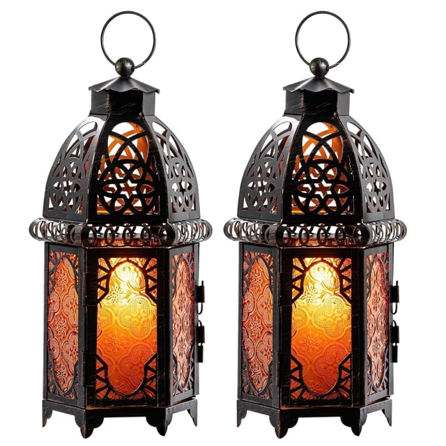 Set de 2 faroles marroquíes DECORKEY para velas, 33 cm