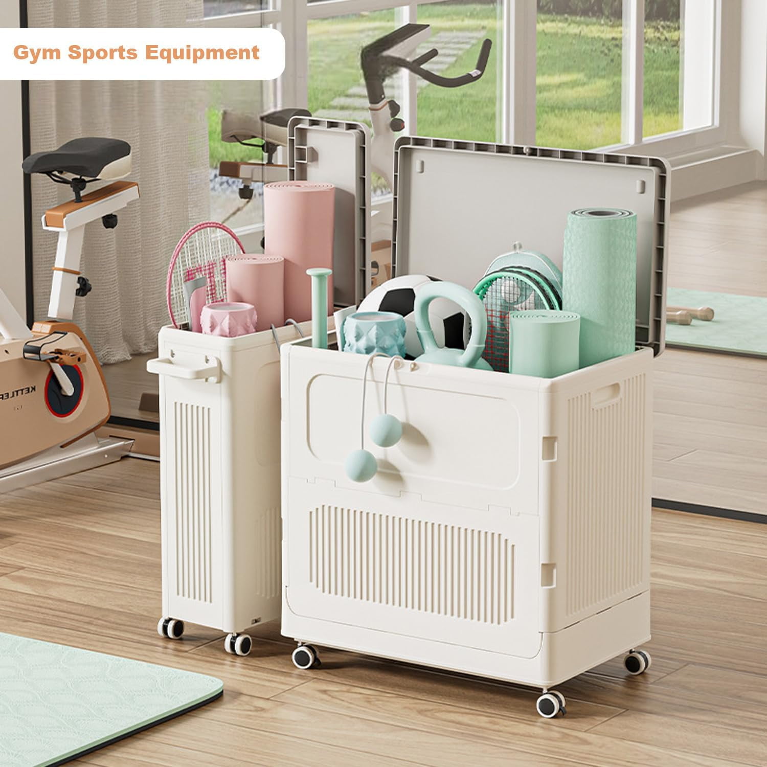 EastVita Foldable Laundry Hamper with Lid and Wheels, 123L Large Capacity Dirty Clothes Hampers Plastic Rolling Laundry Basket Household Storage Box