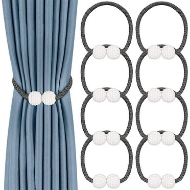 8 Pack Curtain Tiebacks, Convenient Drape Tie Backs Decorative Curtain Holdbacks Holder Magnetic Curtain Tiebacks for Window Draperies, No Tools Required- Pearl Shape (Black)