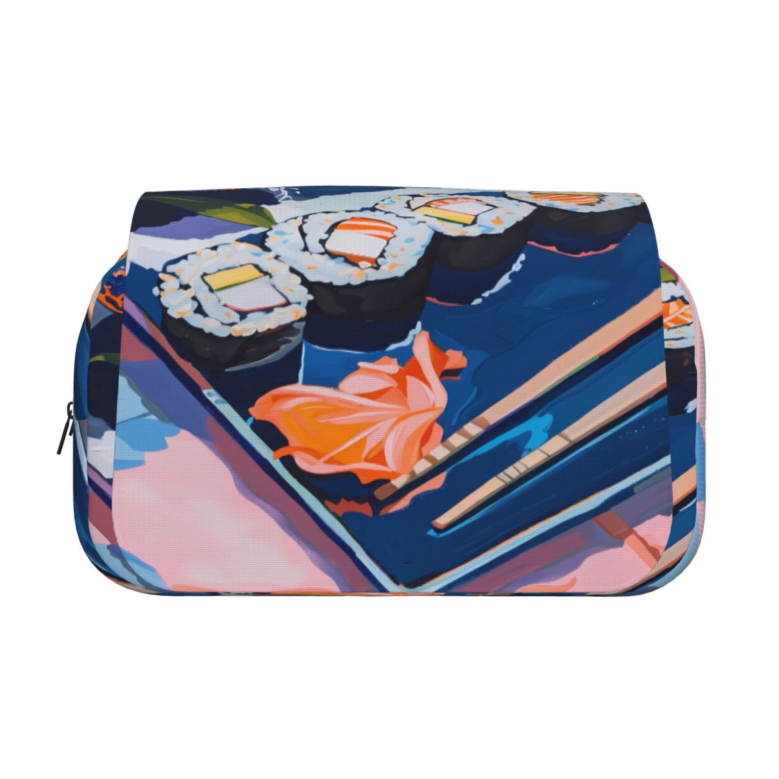 Rateoe Colorful Sushi Food Art Pattern Double Clamshell Pen Case, Storage Organizer with Two Zipper Compartments– Holds Up to 50 Pencils & Pens