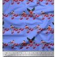 thumbnail image 3 of Soimoi Blue Cotton Poplin Fabric Red Berries & Bullfinch Bird Print Fabric by the Yard 42 Inch Wide, 3 of 3
