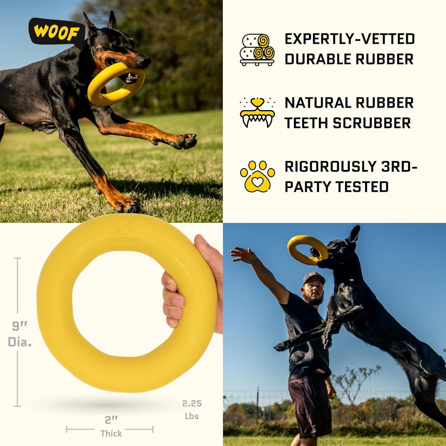 Extra-Large Virtually Indestructible Dog Toy with Lifetime Guarantee - Heavy Duty Non-Toxic Natural Rubber Chew Toy for Aggressive Chewers, Tug-of-War, Fetch - Large 9"x2" Size, 2.25lbs Weight