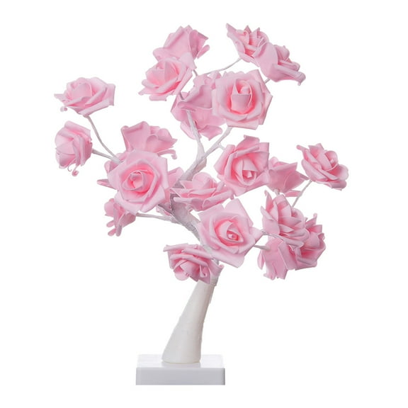 LED Simulation Rose Tree Lamp Romantic Flower Table Light Bedside Night Lights Home Decor (Pink Flowers, Warm White)