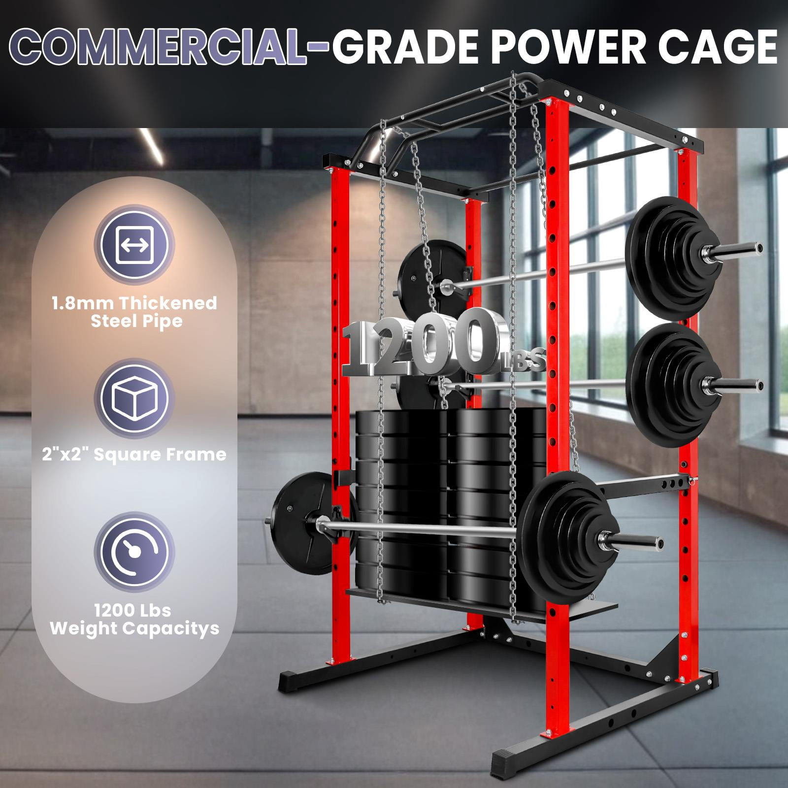 Multi-Functional 1200 Lbs  Squat Rack, Durable Alloy Steel Construction with Non-Slip Stable Base, Great for Home Gyms, Garage Training and Commercial Fitness Facilities