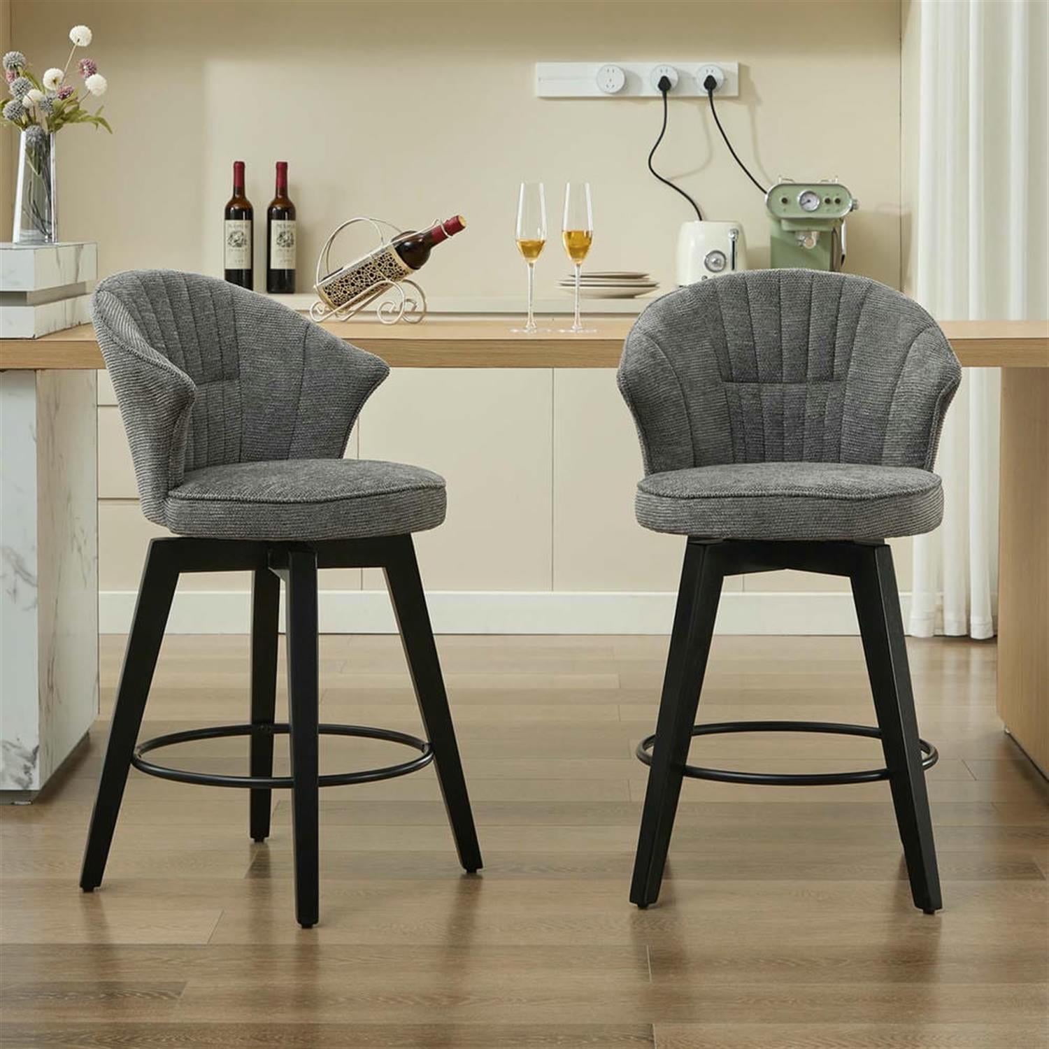 Demi Bonn 36" Counter Height Bar Stools Set of 2, Swivel Barstools with Back, Chenille Upholstered, Kitchen Island Countertop Chairs for Dining Room, Gray