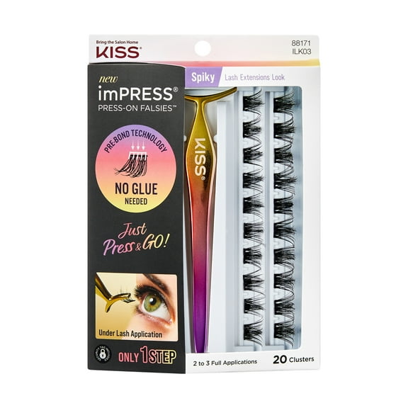 KISS imPRESS Falsies Press On Self Adhesive Eyelashes, Spiky, 20 Lash Clusters