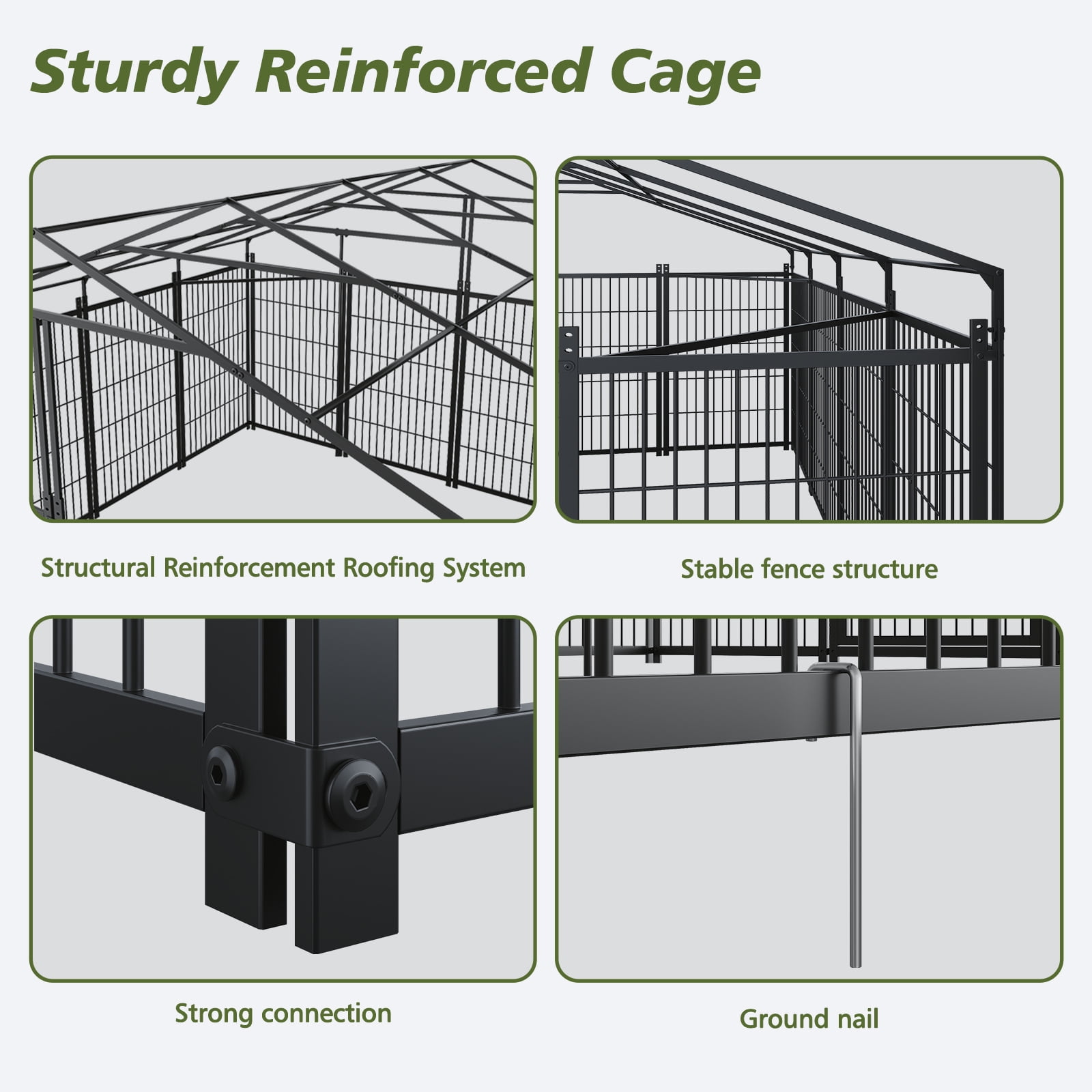 VEPXXP Large Outdoor Dog Kennel 18.9'x9.61'x6.23' Metal Pet Enclosure with Roof & Rotating Feeders
