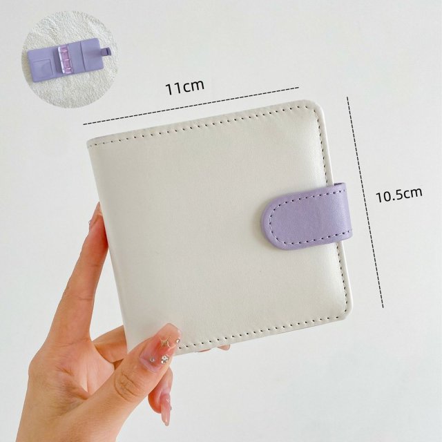 Álbum de fotos de 3 pulgadas con cuatro cuadrículas y hojas sueltas con hebilla magnética de PU en combinación de colores rosa y blanco para guardar tarjetas pequeñas