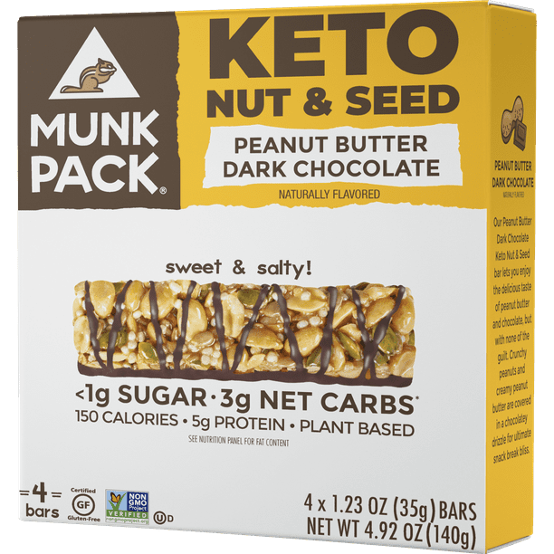 Munk Pack Keto Nut & Seed Bar, Peanut Butter Dark Chocolate, 4 Ct
