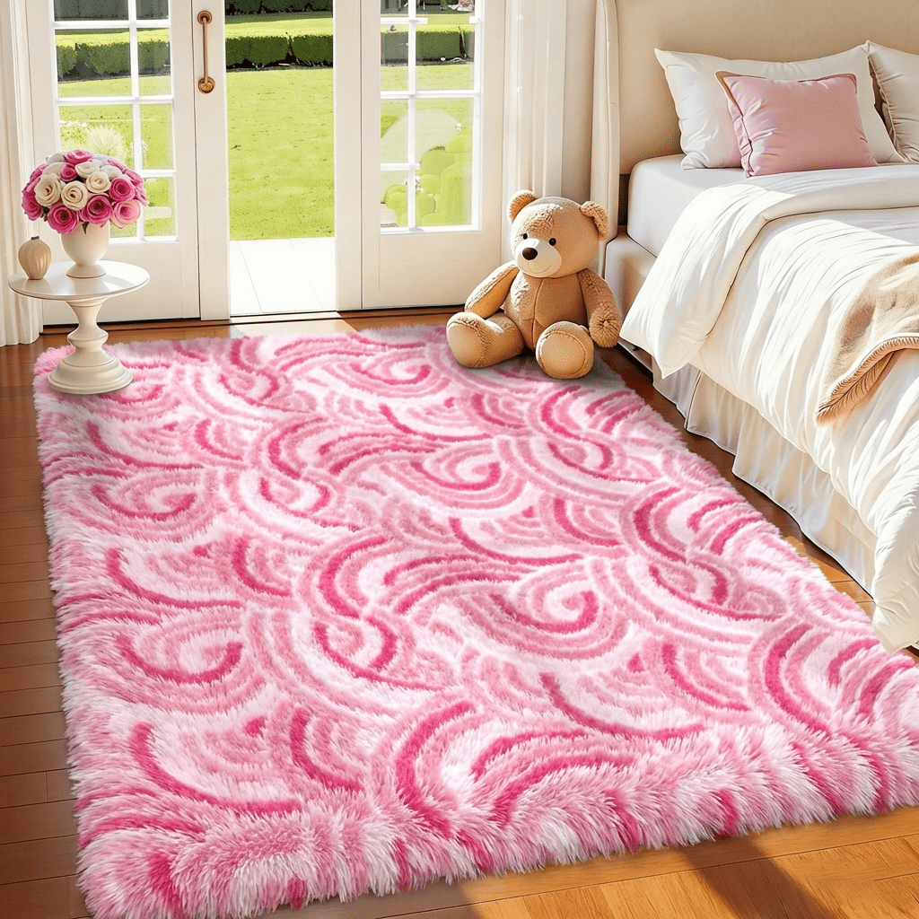 MeyJey 3'x 5' Shag Area Rug, Soft Fluffy Area Rugs for Kids Room Living Room Bedroom Decor Carpet, Pink