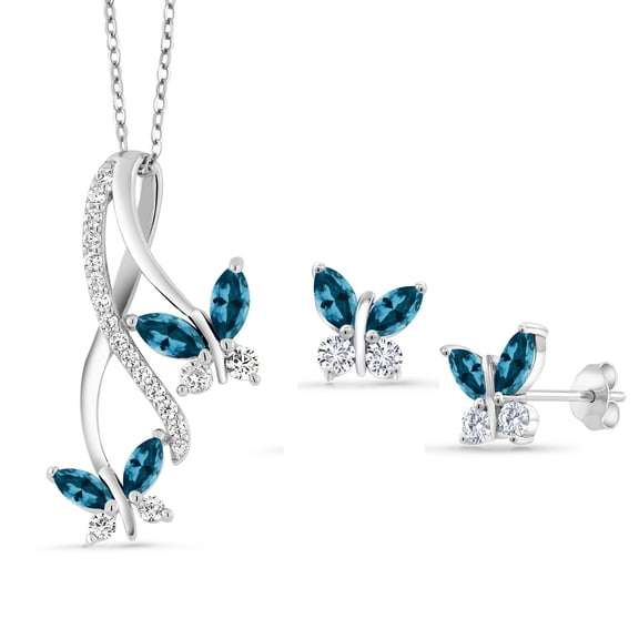 Gem Stone King 2.53 Ct Marquise London Blue Topaz 925 Sterling Silver Pendant and Earrings Jewelry Set