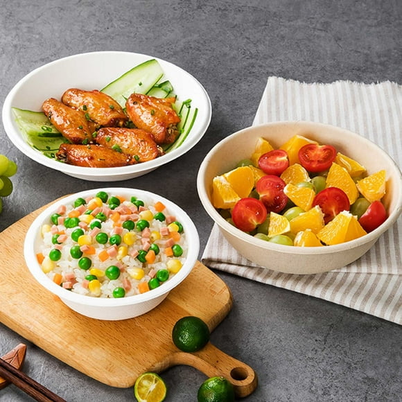Heavy Duty Compostable Paper Bowls for Hot and Cold Food Disposable Sugarcane Fiber Bowls