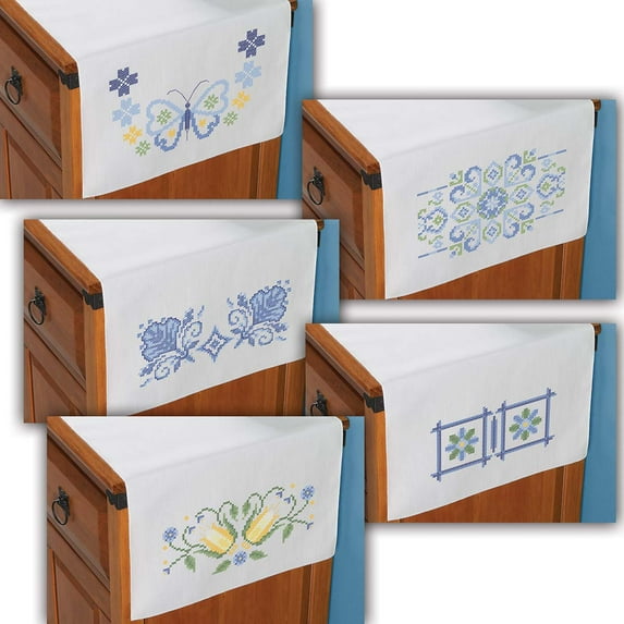 Herrschners® Blue Floral Dresser Scarf Stamped Cross-Stitch