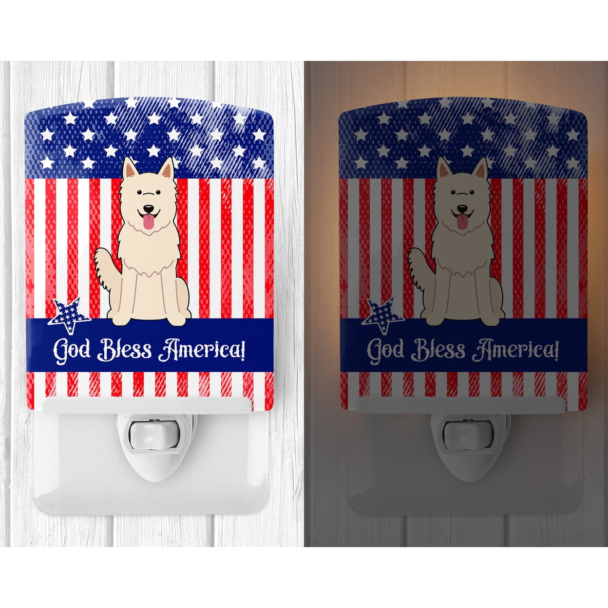 Caroline's Treasures BB3040CNL Patriotic White German Shepherd Ceramic Night Light, 6x4x3", multicolor