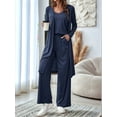 thumbnail image 5 of 3 Piece Lounge Sets for Women Travel Vacation Outfits Fall Cardigan Matching Sleeveless Top Wide-Leg Pants Blue M, 5 of 9