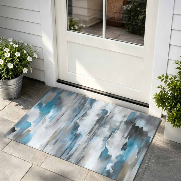 Doormat Blue Grey Fluid Front Door Mat Non Slip Absorbent Low Profile Floor Mat Abstract Gradient Color Welcome Mats Entryway Rug for Entrance Kitchen Porch Indoor Outdoor Home Decor 24"x36"