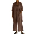 thumbnail image 2 of Mifsaly Two Piece Linen Sets for Women Open Front Long Cardigan and High Waisted Wide Leg Jumpsuits with Pockets Lightweight Flowy Summer Casual Vacation Matching Outfits Brown,XL, 2 of 8