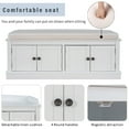thumbnail image 4 of 48" Farmhouse Storage Bench, Wooden Entryway Benches with 4 Doors and Adjustable Shelves, Shoe Bench with Storage and Removable Cushion, for Living Room Entryway Hallway Foyer, White, 4 of 9