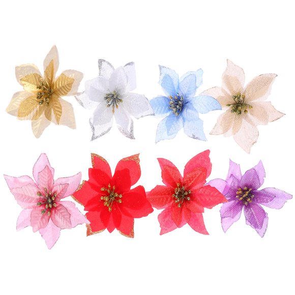 8pcs Christmas Tree Flower Ornaments Imitation Flowers for Christmas Wedding Random Color