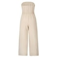 thumbnail image 4 of safuny Women's Wide Leg Jumpsuit Solid Summer Comfy Trousers Strapless Elegant Retro Fashion Hollow Waist Bowknot Clothing Beige XXL, 4 of 8