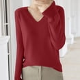 thumbnail image 2 of Comdrip Lightweight Sweaters for Women, Casual V Neck Sweaters for Women Long Sleeve Crew Neck Soft Knitted Pullover Knitted Blouse Comfy Sweaters for Women Brick Red M, 2 of 4